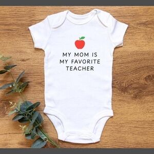 White Baby Onesie with Apple Graphic